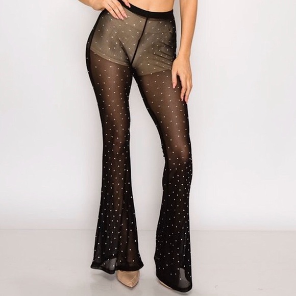Show Some Flare Rhinestone Mesh Pant - Picture 6 of 6